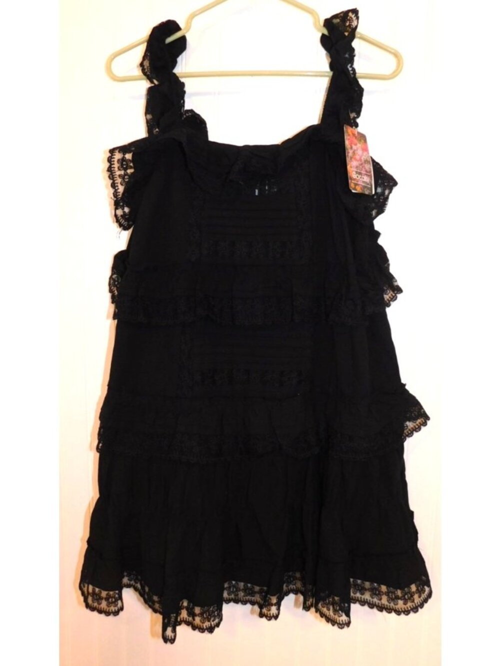 NWT Gacaky Womens Sz M Black Lace Tiered Mini Skirted Romper Boho Cottagecore